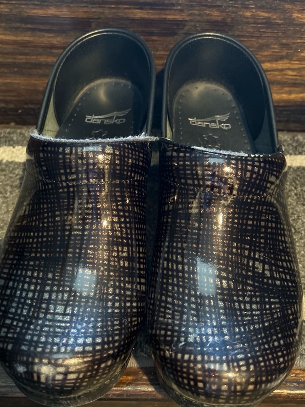 Dansko Black Metallic Crosshatch Slip-On Clogs